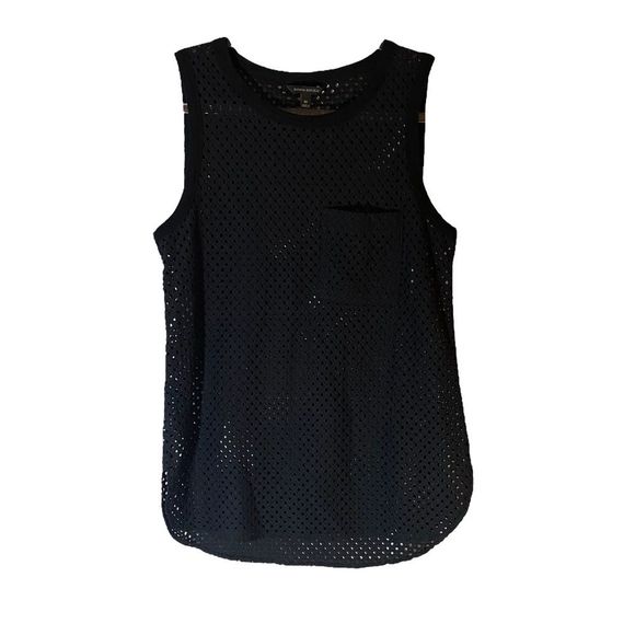 Banana Republic sleeveless black lattice top w/crewneck and front pocket - Picture 1 of 8